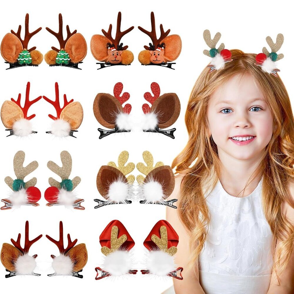16 Pcs Christmas Reindeer Antlers Headband Hairpins Hairbands Cute Reindeer Chri